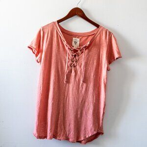 BILLABONG Shirt Womens Small S Pink Lace Up Short Sleeve